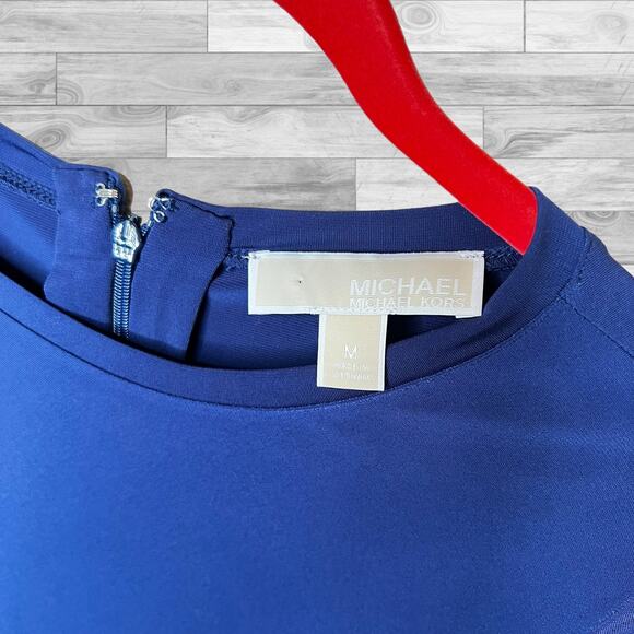 Michael Kors Long Sleeve Jersey Top With Gold Plate Side, navy size medium - Picture 6 of 7